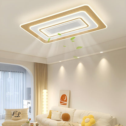 Modern Flush Geometric Bladeless Ceiling Fan with Light