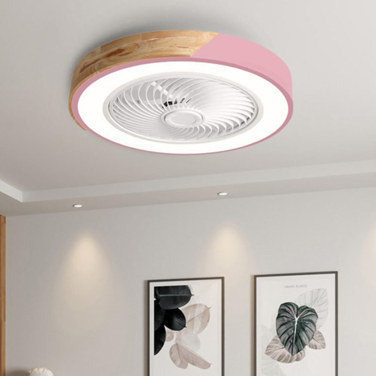 Modern Geometric Wood Finish LED Ceiling Fan with Light