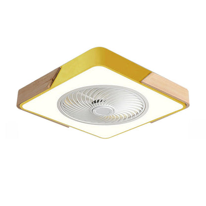 Modern Geometric Wood Finish LED Ceiling Fan with Light