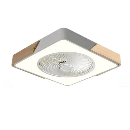 Modern Geometric Wood Finish LED Ceiling Fan with Light