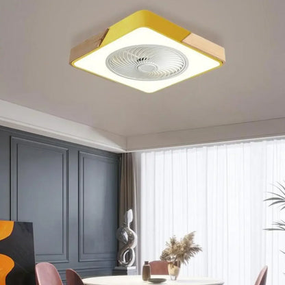 Modern Geometric Wood Finish LED Ceiling Fan with Light