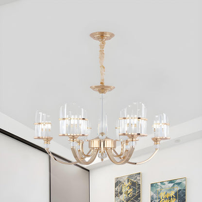 Modern Gold Clear Crystal Prism Pendant Chandelier