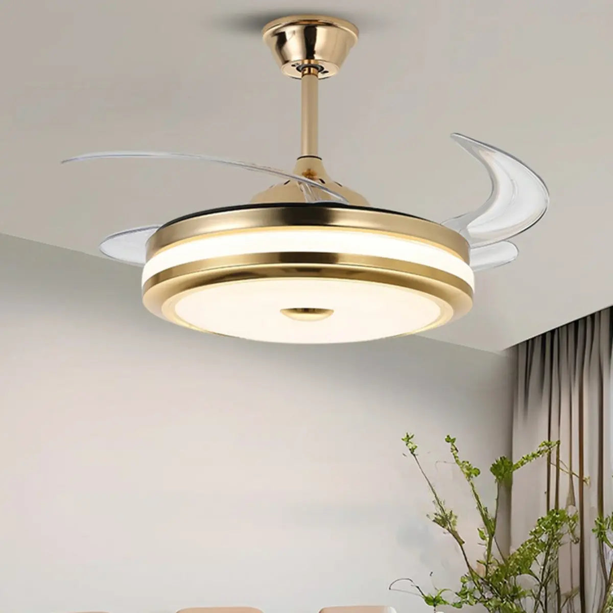 Modern Gold Retractable Chandelier Fan with Light