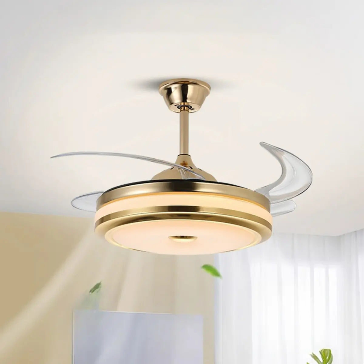 Modern Gold Retractable Chandelier Fan with Light