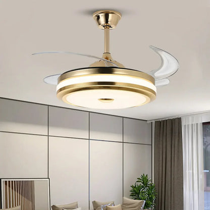 Modern Gold Retractable Chandelier Fan with Light