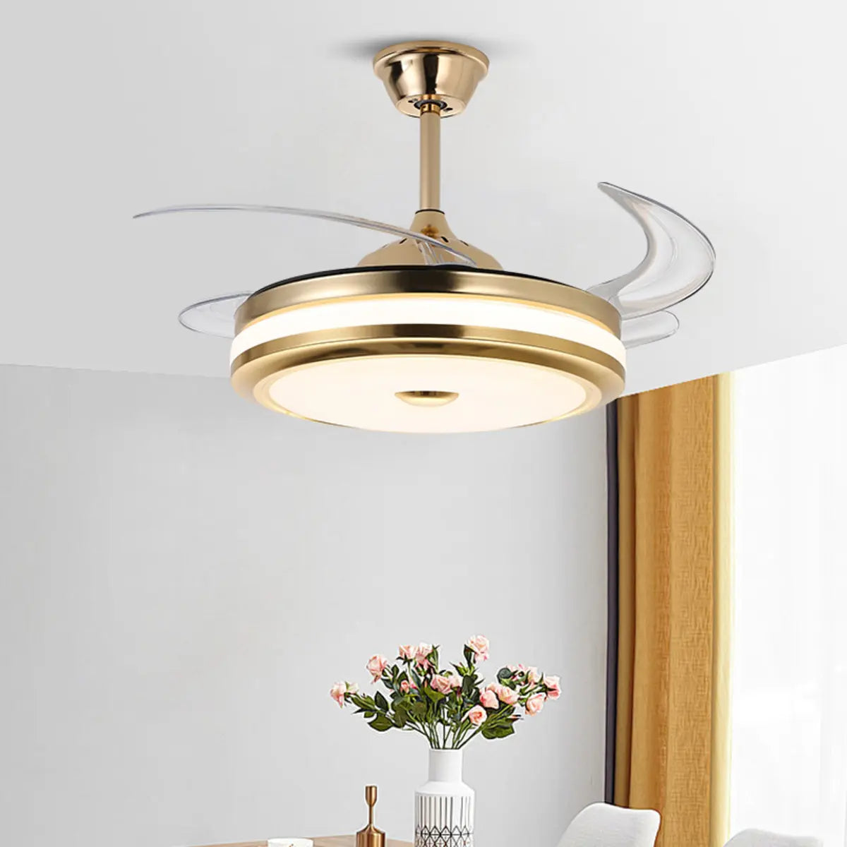 Modern Gold Retractable Chandelier Fan with Light