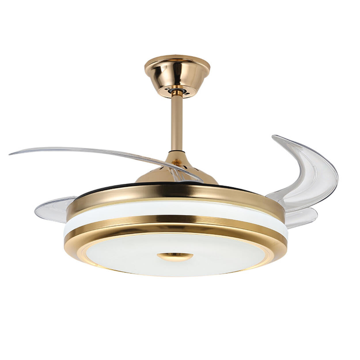 Modern Gold Retractable Chandelier Fan with Light