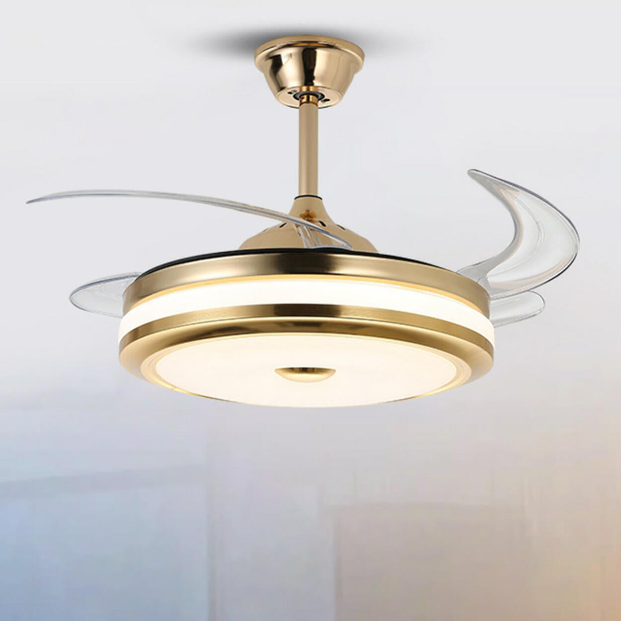 Modern Gold Retractable Chandelier Fan with Light