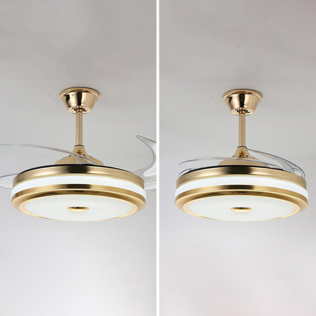 Modern Gold Retractable Chandelier Fan with Light