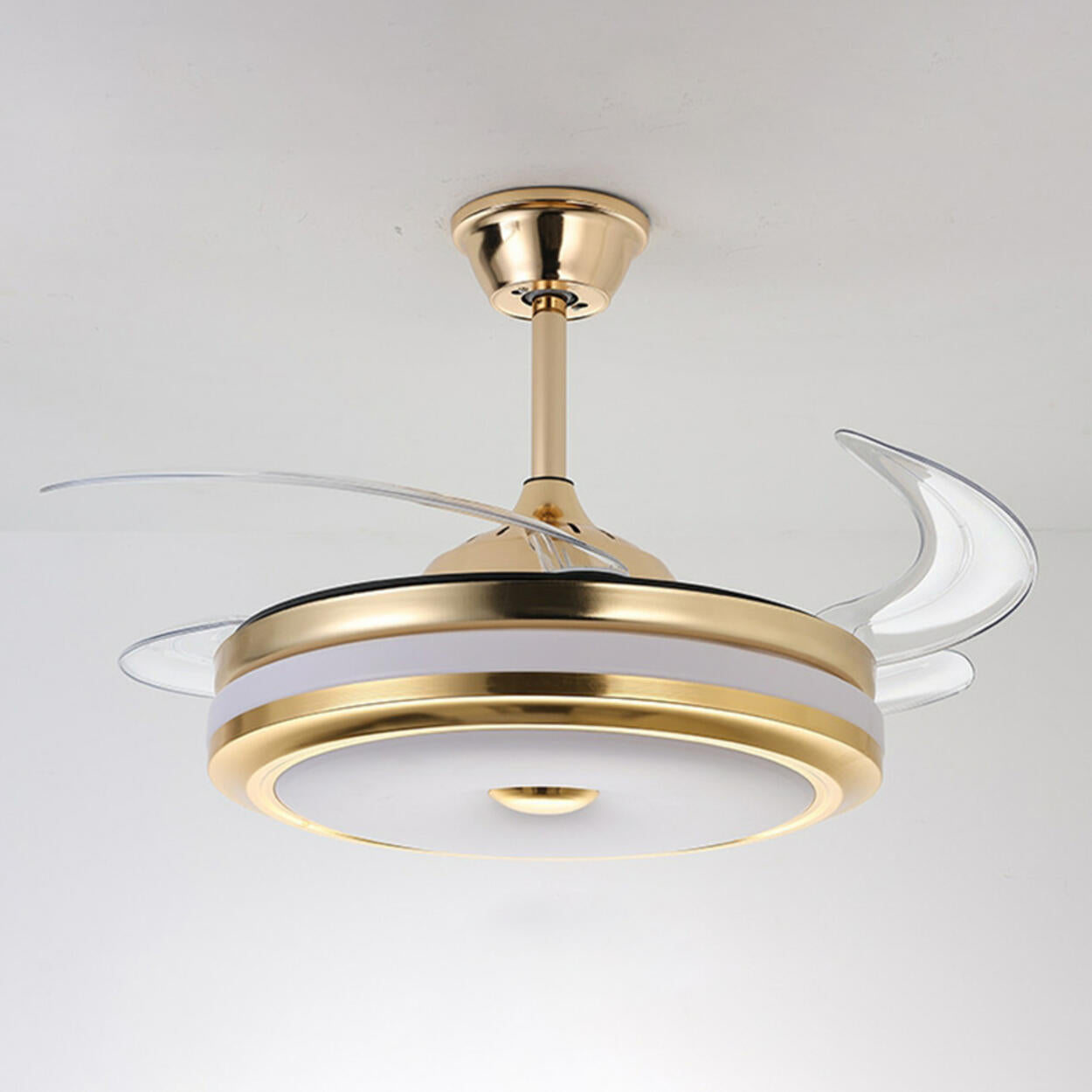 Modern Gold Retractable Chandelier Fan with Light