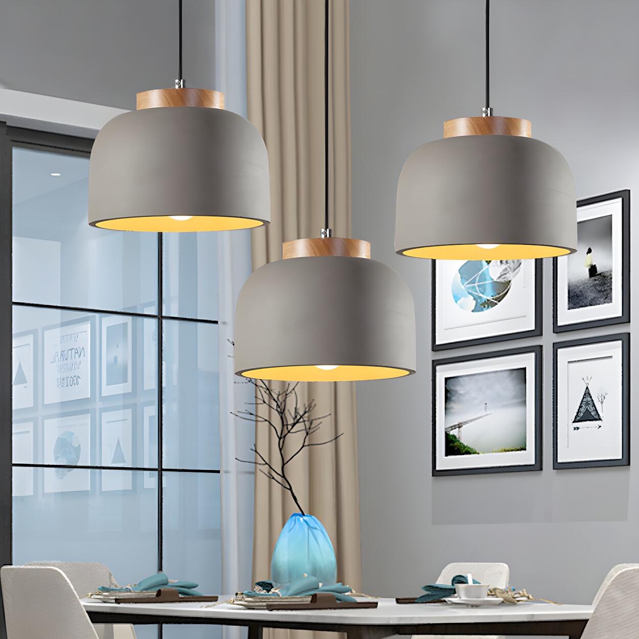 Modern Grey Cement Bowl Dining Room Pendant Light