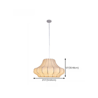 Modern Lantern White Fabric Pendant Light Flexible