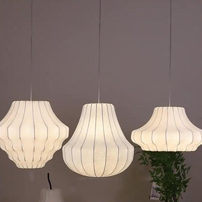 Modern Lantern White Fabric Pendant Light Flexible