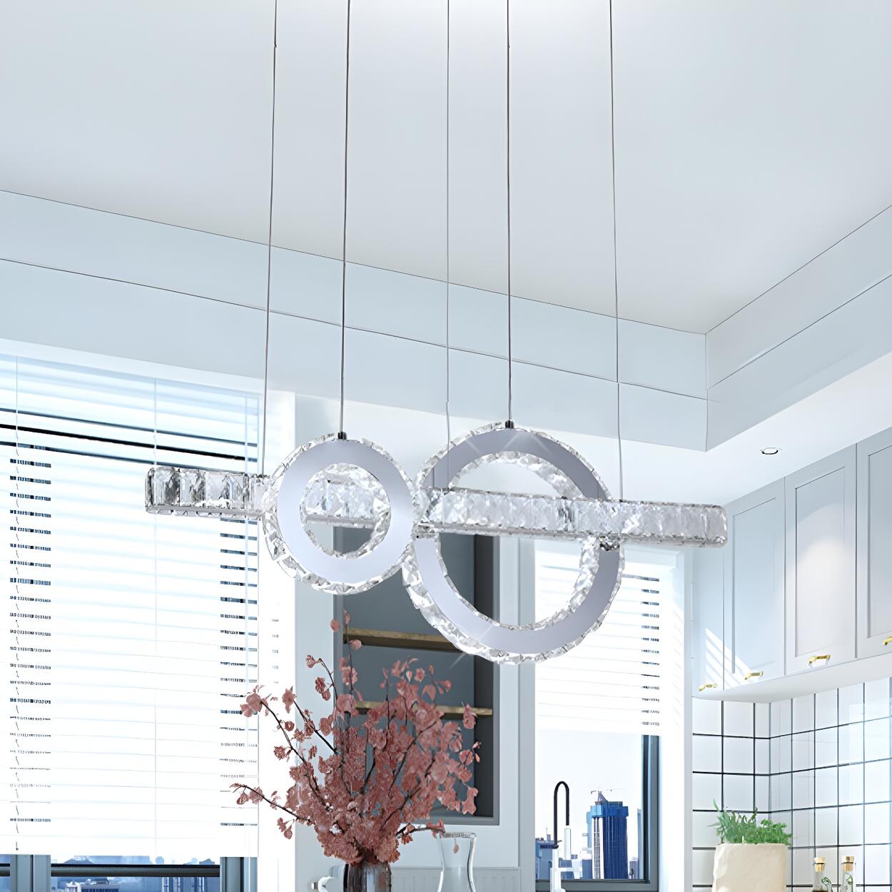 Modern Linear Stainless Steel Crystal Ring Pendant Light