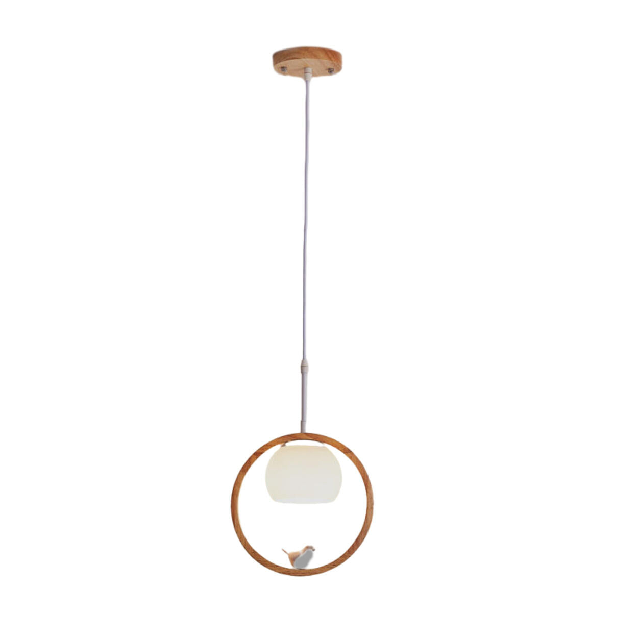 Modern Living Room Ceramic Bird Wooden Ring Pendant Light