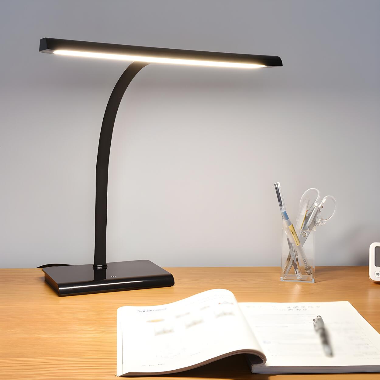 Modern Minimalist Black LED Rectangular Base Desk Lamp