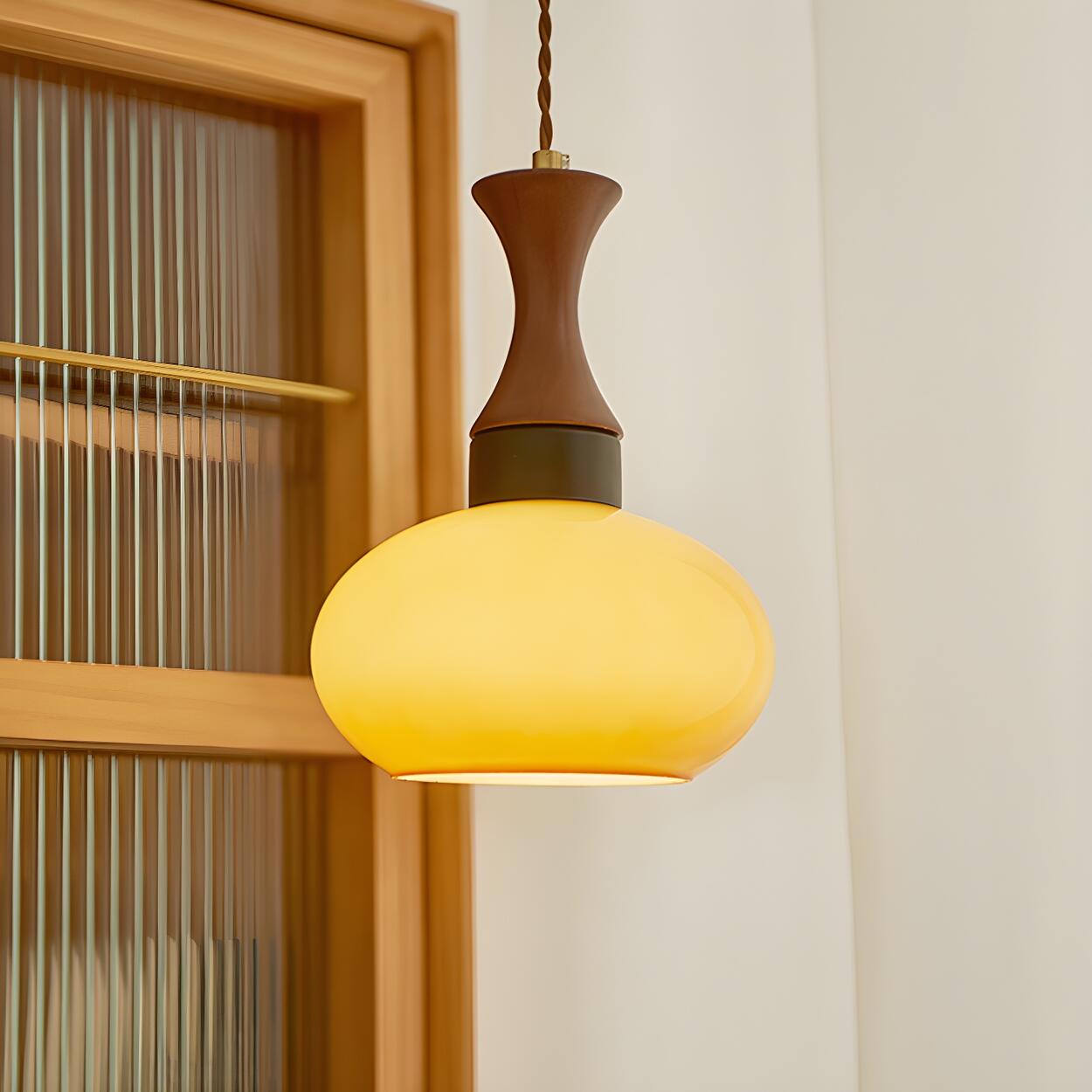 Modern Orange Bowl Amber Glass Flexible Length Pendant Light