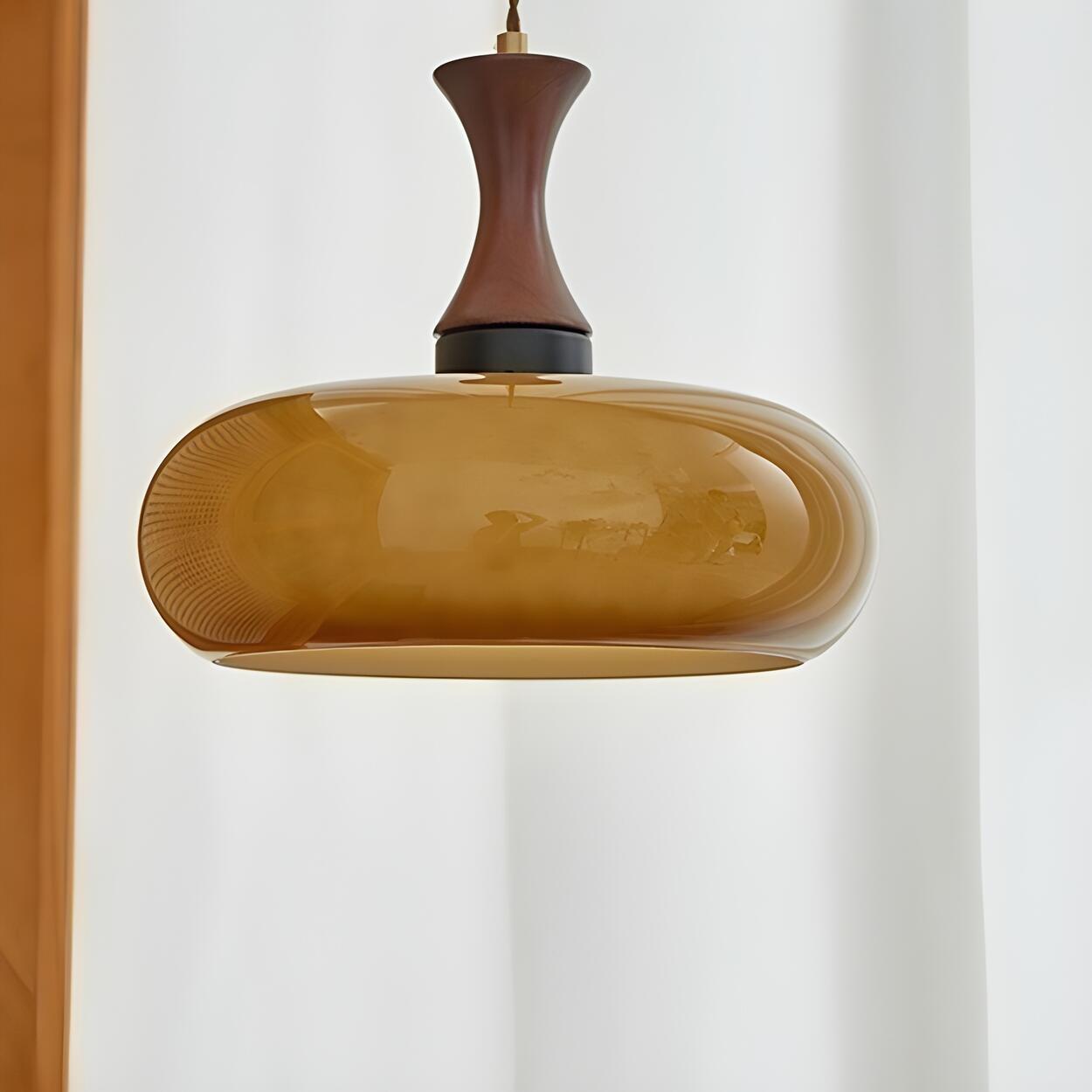 Modern Orange Bowl Amber Glass Flexible Length Pendant Light