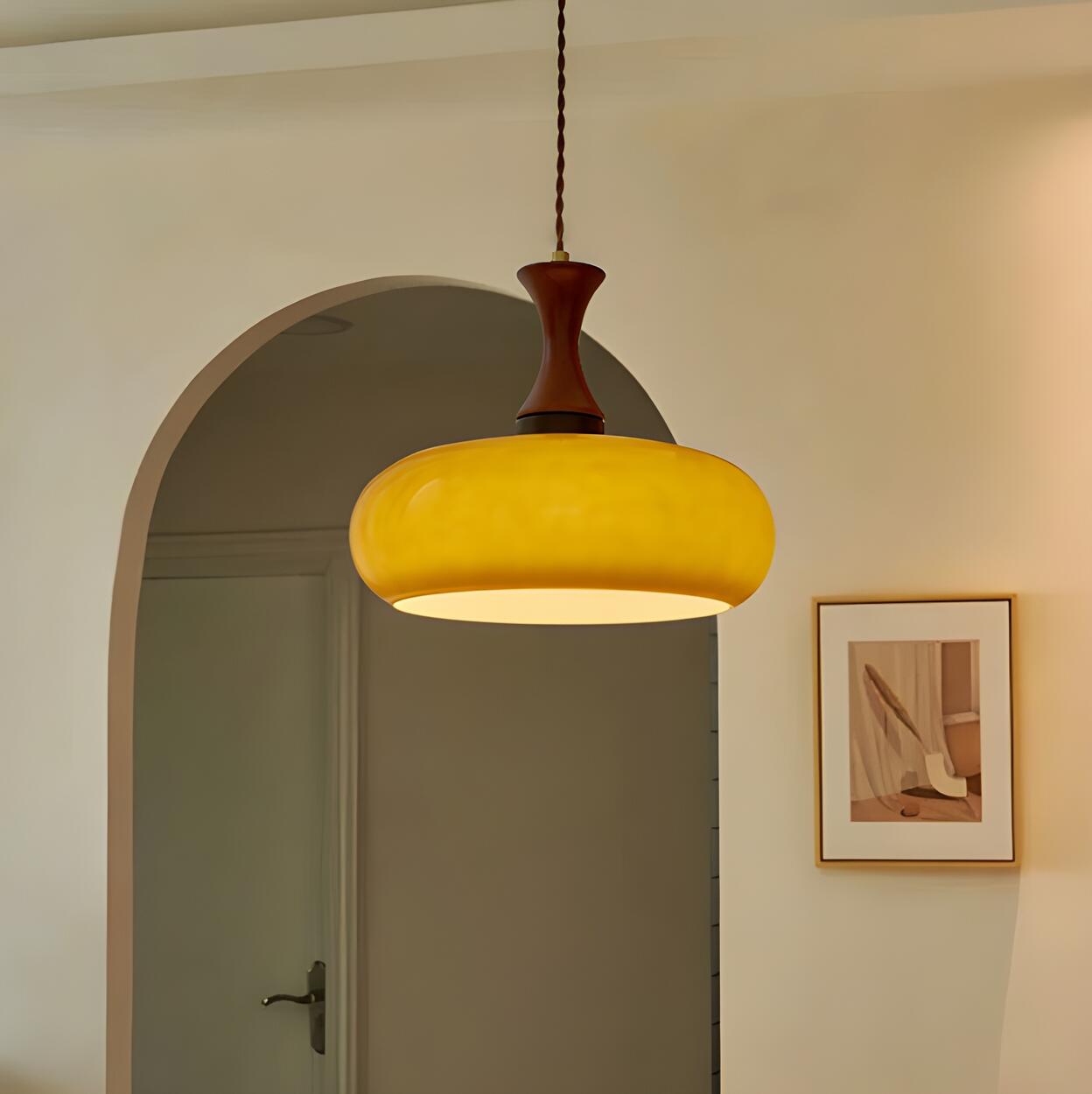 Modern Orange Bowl Amber Glass Flexible Length Pendant Light