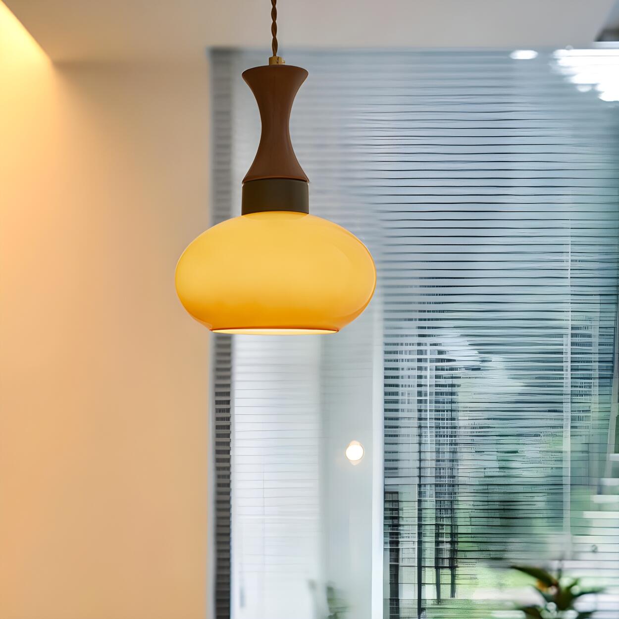 Modern Orange Bowl Amber Glass Flexible Length Pendant Light