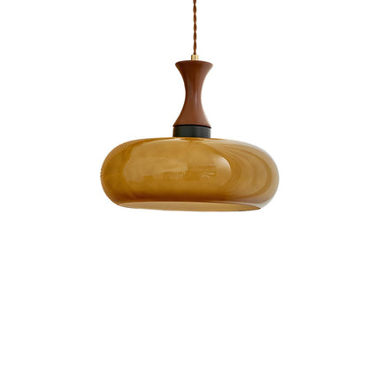 Modern Orange Bowl Amber Glass Flexible Length Pendant Light