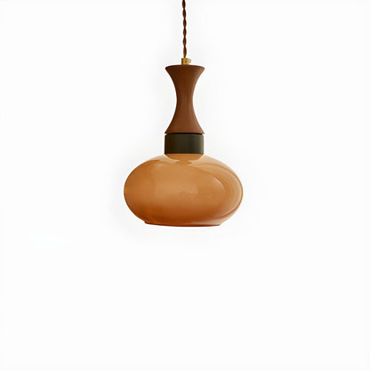 Modern Orange Bowl Amber Glass Flexible Length Pendant Light