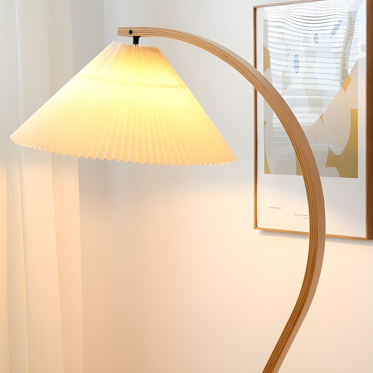 Modern Pleated Shade and Curved Black Floor Lamp