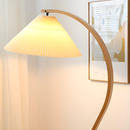 Modern Pleated Shade and Curved Black Floor Lamp