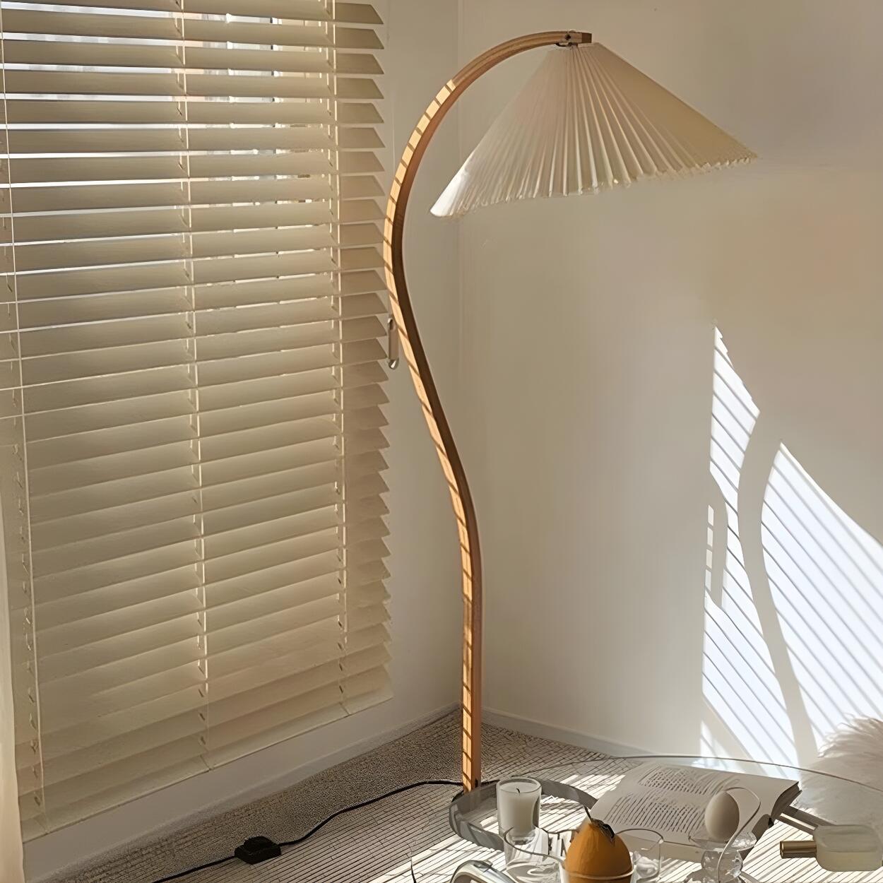 Modern Pleated Shade and Curved Black Floor Lamp