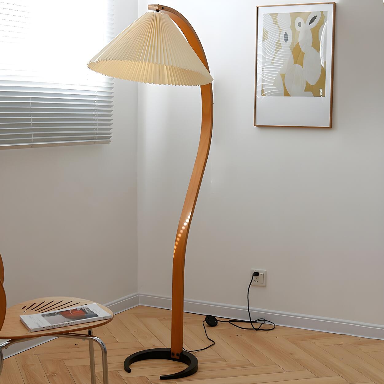 Modern Pleated Shade and Curved Black Floor Lamp