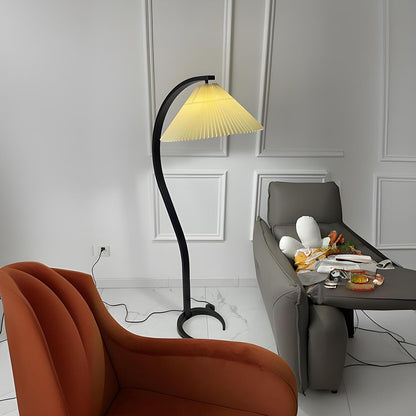 Modern Pleated Shade and Curved Black Floor Lamp