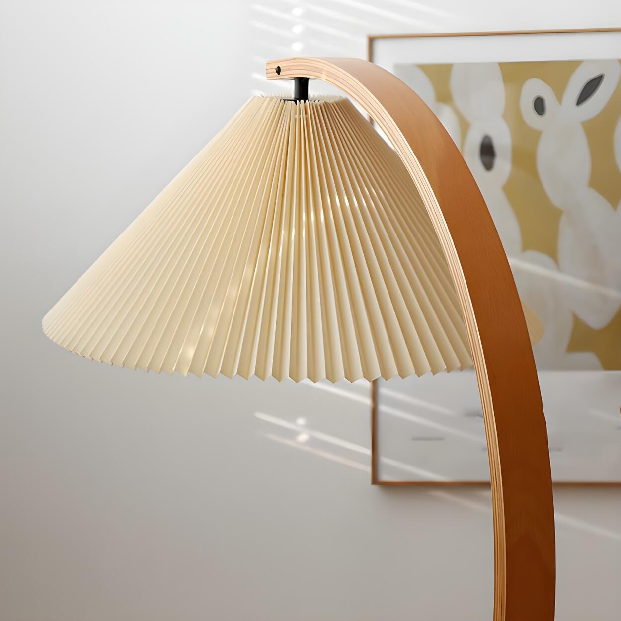 Modern Pleated Shade and Curved Black Floor Lamp