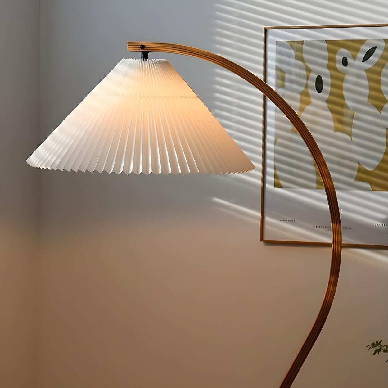 Modern Pleated Shade and Curved Black Floor Lamp