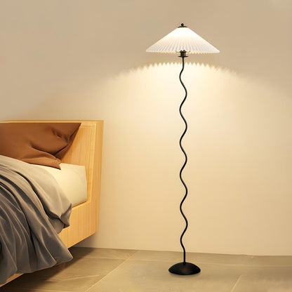 Modern Pleated Shade Wavy Black Metal Floor Lamp