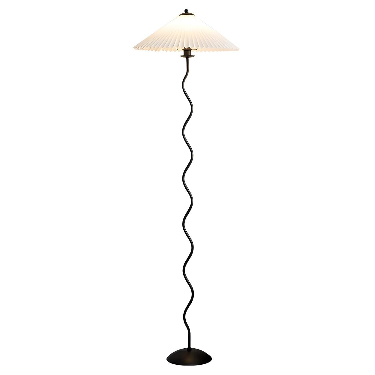 Modern Pleated Shade Wavy Black Metal Floor Lamp