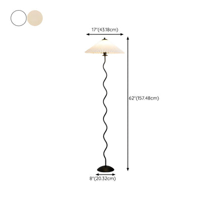 Modern Pleated Shade Wavy Black Metal Floor Lamp