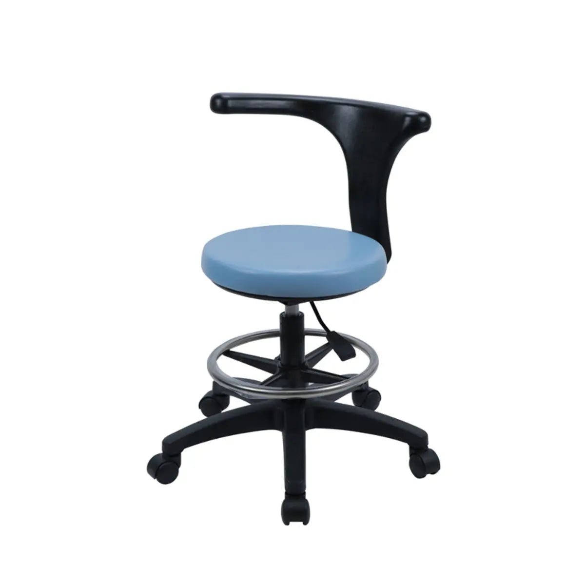 Modern Round Alloy Blue Office Stool Casters Upholstered