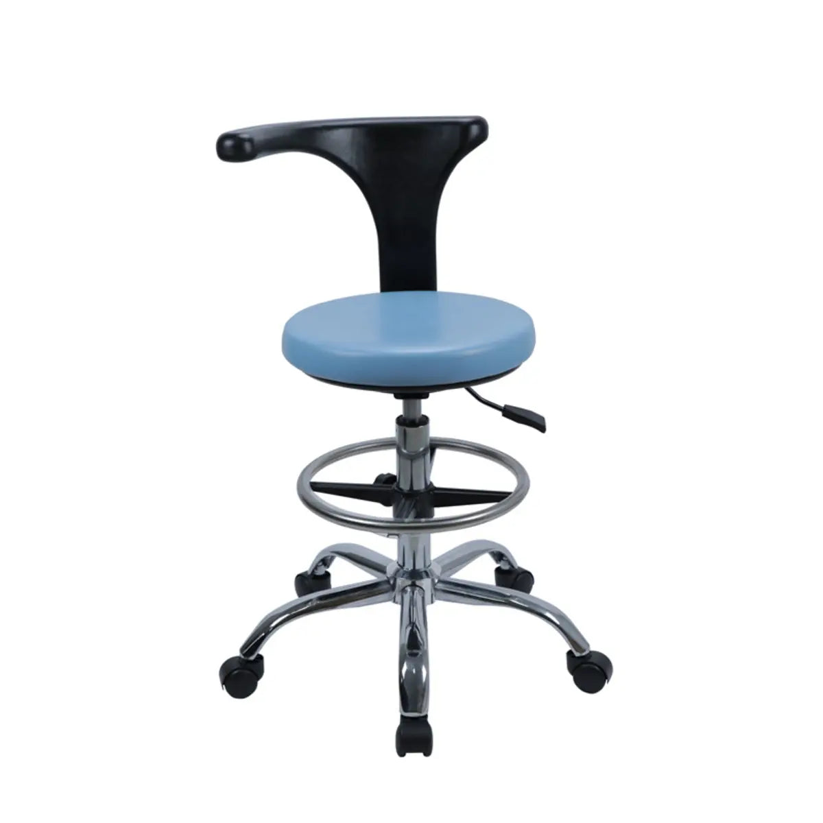 Modern Round Alloy Blue Office Stool Casters Upholstered