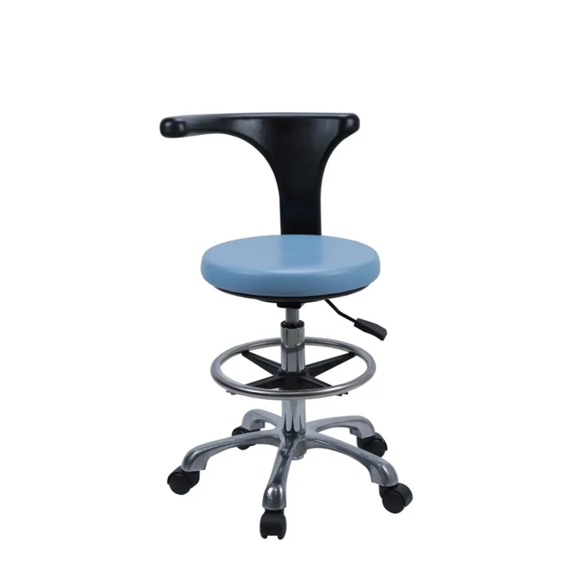 Modern Round Alloy Blue Office Stool Casters Upholstered