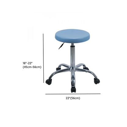 Modern Round Alloy Blue Office Stool Casters Upholstered