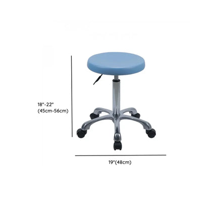 Modern Round Alloy Blue Office Stool Casters Upholstered