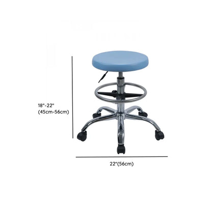 Modern Round Alloy Blue Office Stool Casters Upholstered