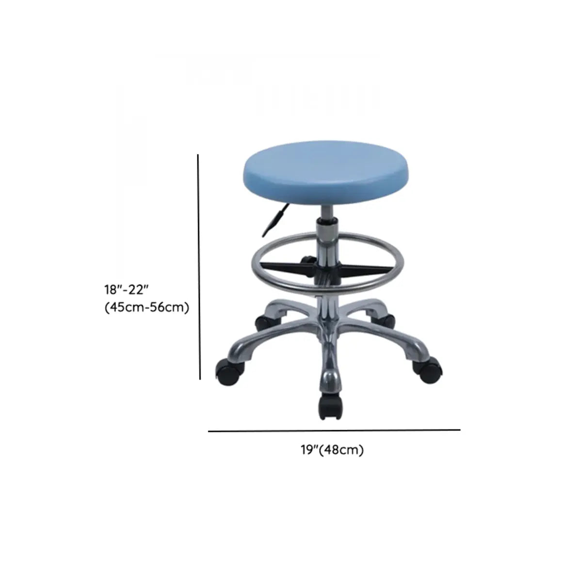 Modern Round Alloy Blue Office Stool Casters Upholstered