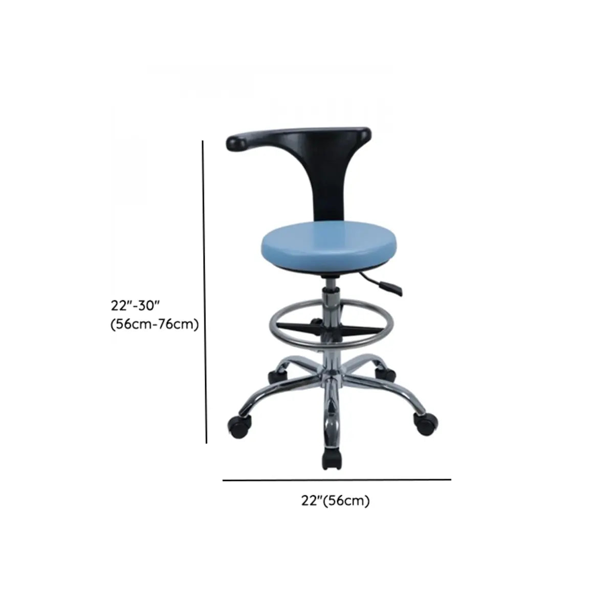 Modern Round Alloy Blue Office Stool Casters Upholstered