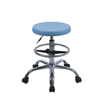 Modern Round Alloy Blue Office Stool Casters Upholstered