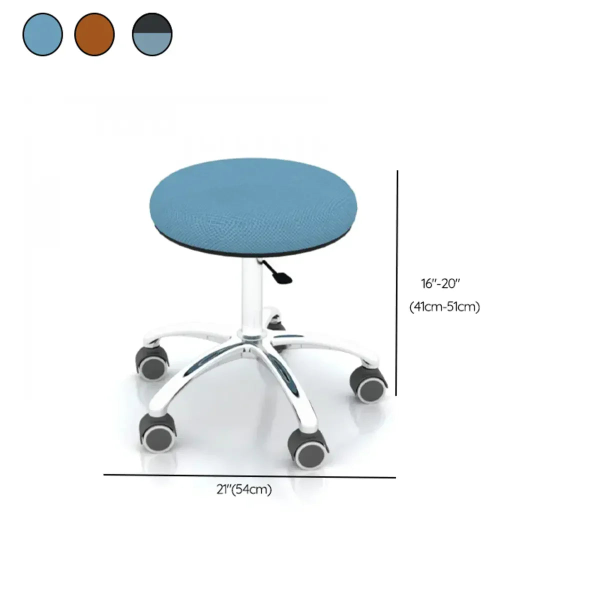 Modern Round Alloy Upholstered Office Stool Blue Adjustable