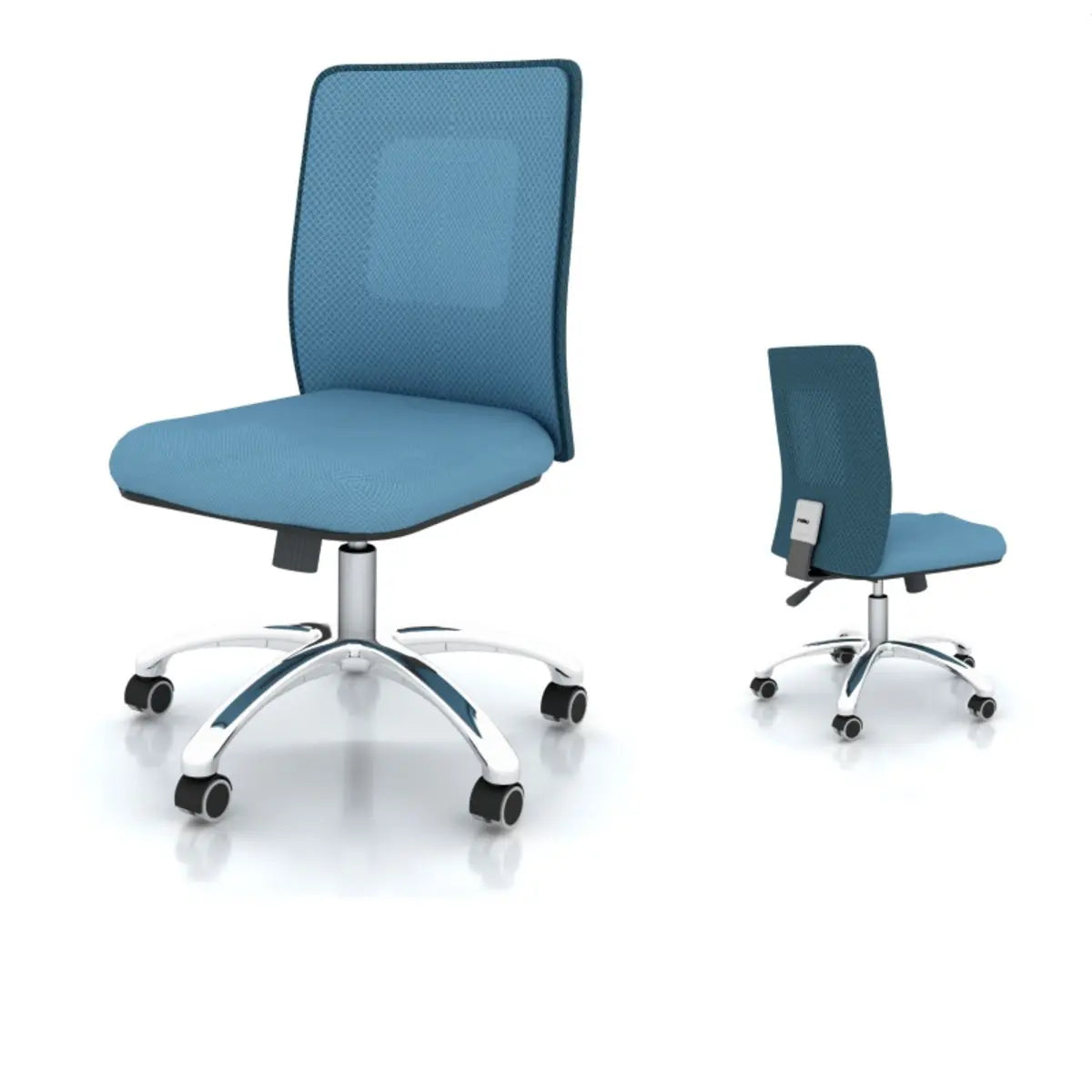 Modern Round Alloy Upholstered Office Stool Blue Adjustable