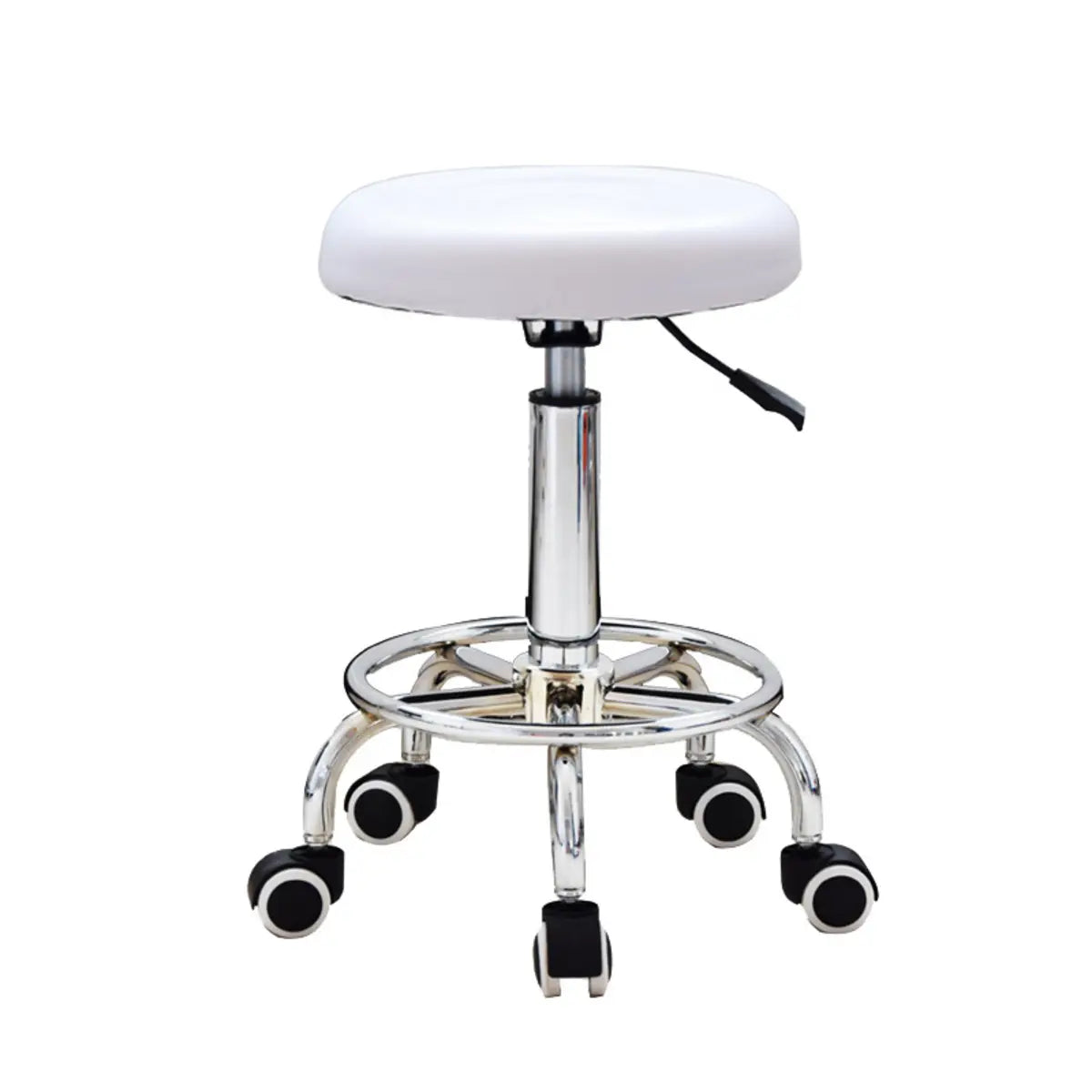 Modern Round Leather Office Stool Black Height Adjustable