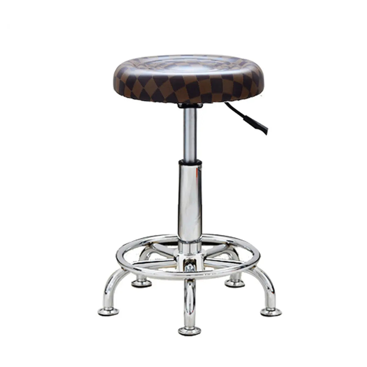 Modern Round Leather Office Stool Black Height Adjustable