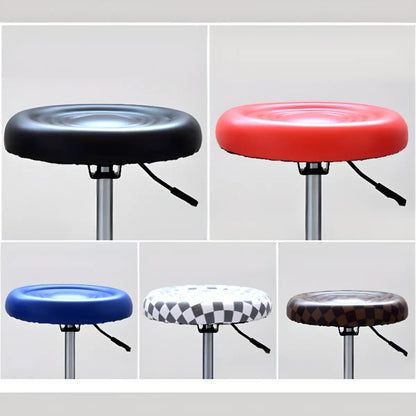 Modern Round Leather Office Stool Black Height Adjustable